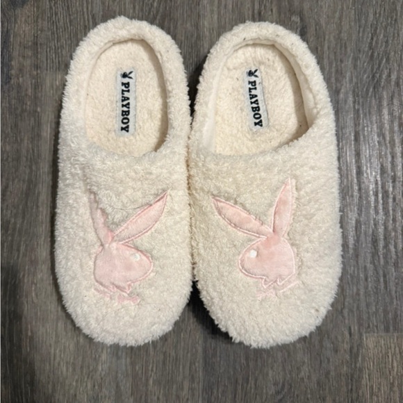 PLAYBOY Shoes - PLAYBOY Cream Slippers with Pink Bunny Logo